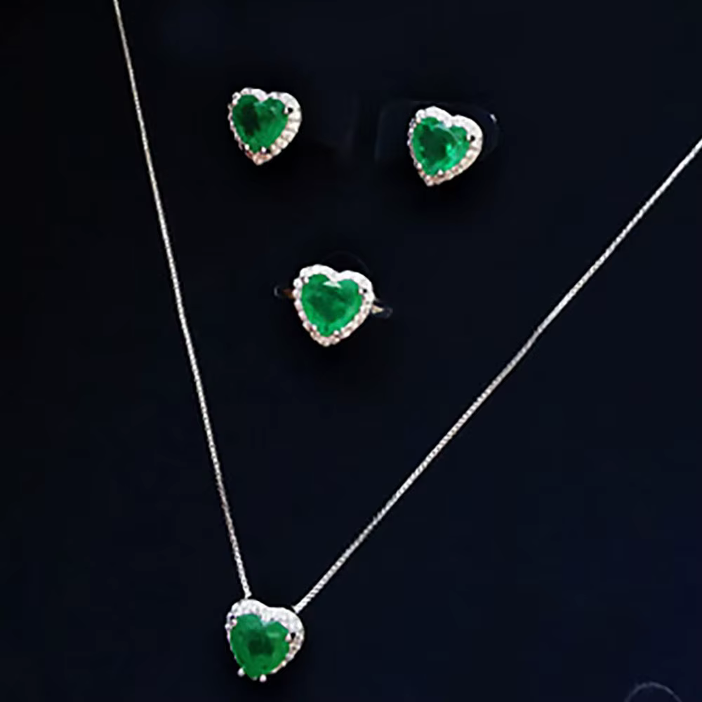 Ensemble de bijoux vintage pour femme, collier émeraude de laboratoire, boucles d'oreilles et bague 