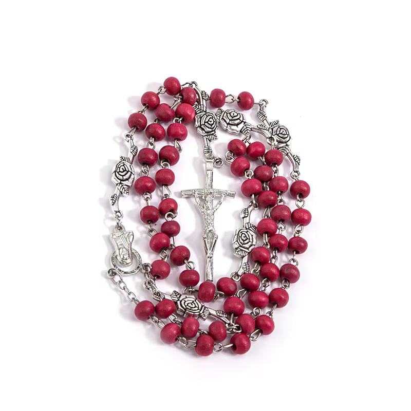 Collier de perles en bois pour fille, chapelet de parfum Maria, collier de chapelet de perles d'acaj