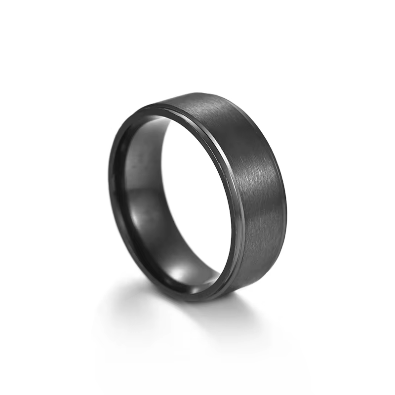 Bague en acier titane pour hommes, noir mat, tailles combinées 6-13, accessoire élégant pour tenue d