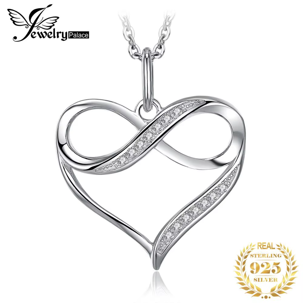 JewelpopPalace-Collier pendentif en argent regardé 925 pour femme, Noeud d'amour, Cœur, Extron Fashi