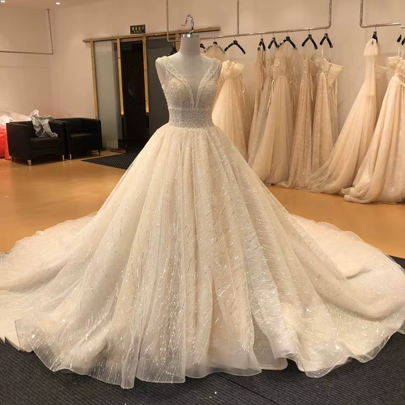 SL-6225 robe de mariée personnalisée élégante dentelle célébrité noiva vintage apliques cristal f.C.