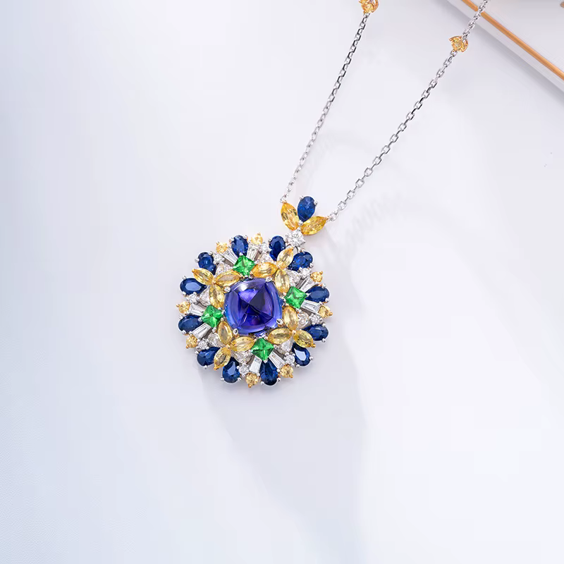 SecExamen Garden-Pendentif saphir simulé pour femme, série de bijoux, document en argent, colliers d