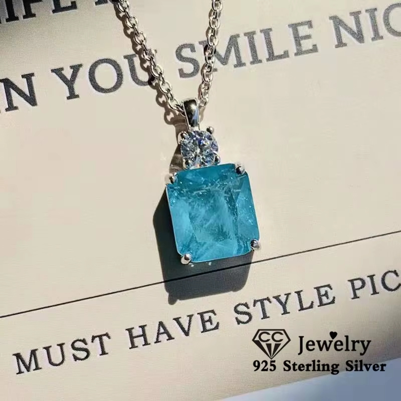 CC – collier en topaze pour femmes, couleur bleu de mer, accessoires en pierre, bijoux fins de fête,