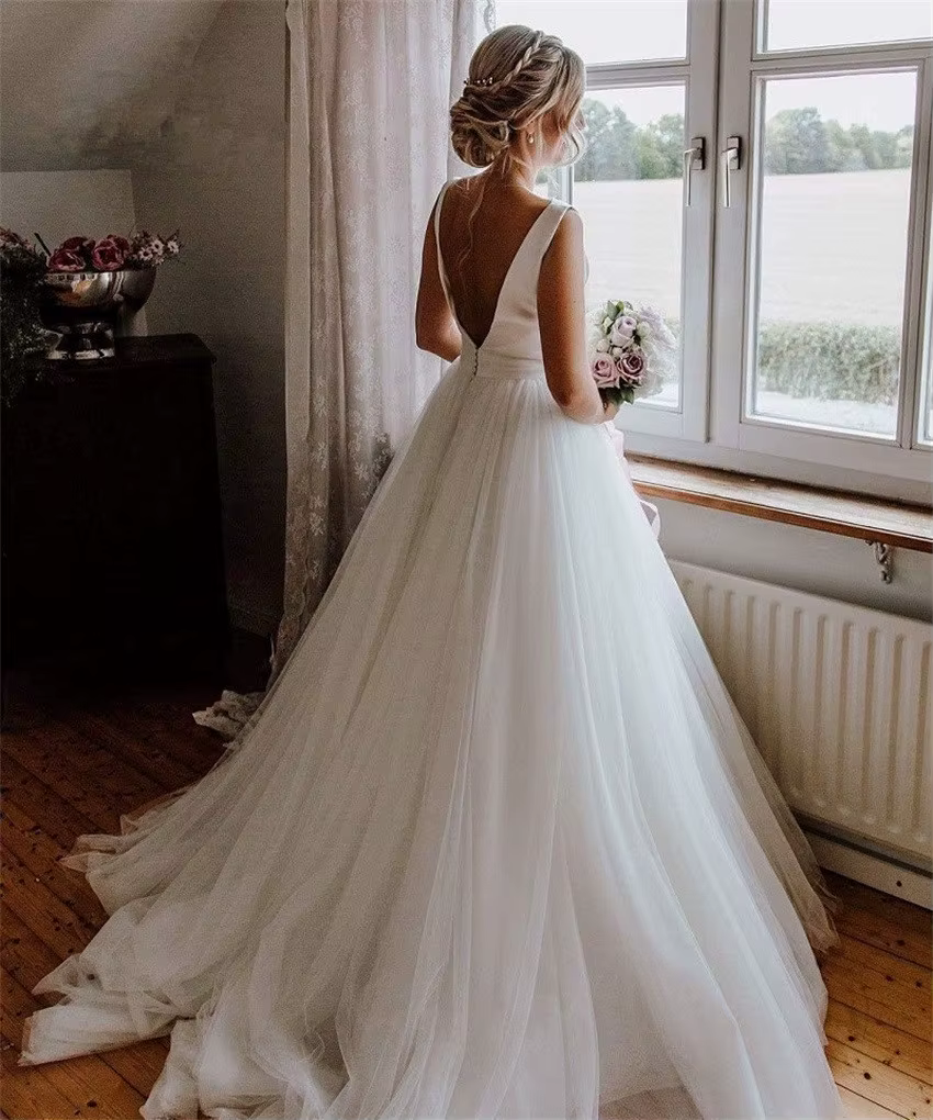 Robe de Mariée Simple avec Nministériels d Papillon, Taille Personnalisée, Ligne A, Dos aux, Manches
