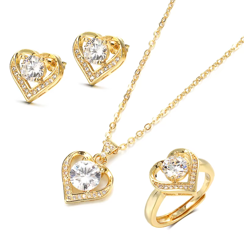 Kinel – ensemble de bijoux en or et Zircon 18 carats, bague de promesse, boucles d'oreilles, collier