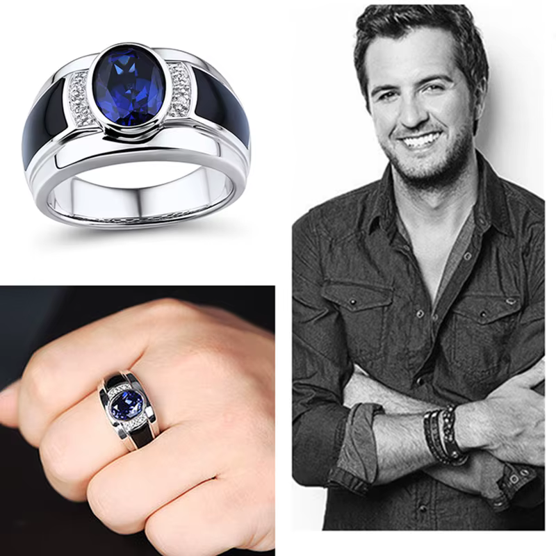 Bague ovale en argent Sterling 925 pour hommes, accessoires de fiançailles, cristal Cool, océan bleu