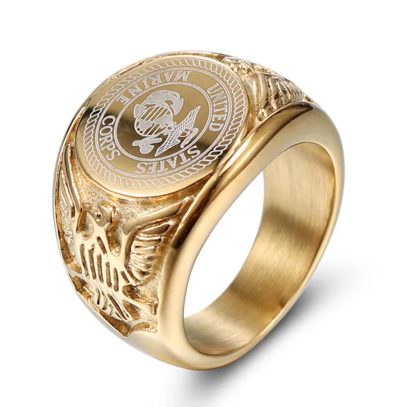 Bague en acier inoxydable plaqué or et argent, taille 8-13 #   Badge aigle hommes chevalière doigt c