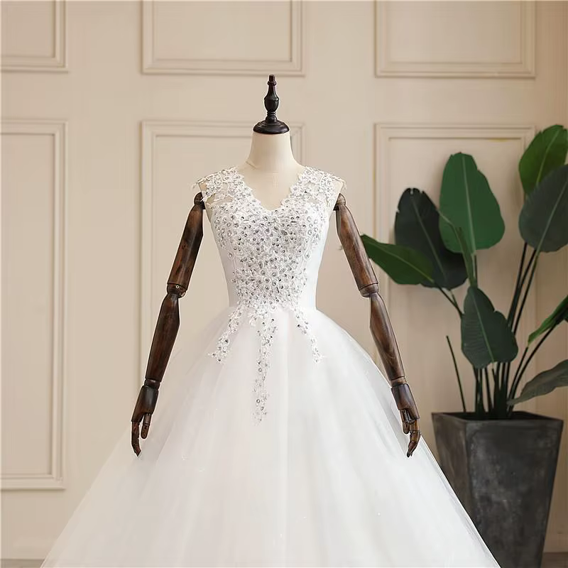 Robe De mariée sans manches, classique, col en v, Robe De bal, luxe, cristal, grande taille, légère