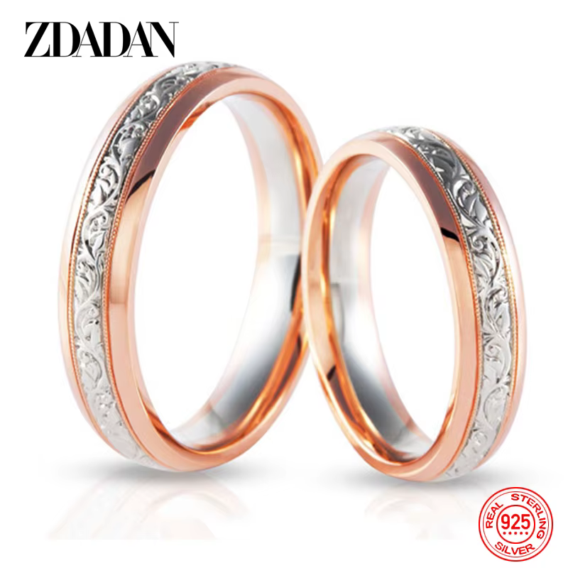 ZDADAN – bague de Couple en argent Sterling 925, or Rose, pour femmes, fiançailles, bijoux à la mode