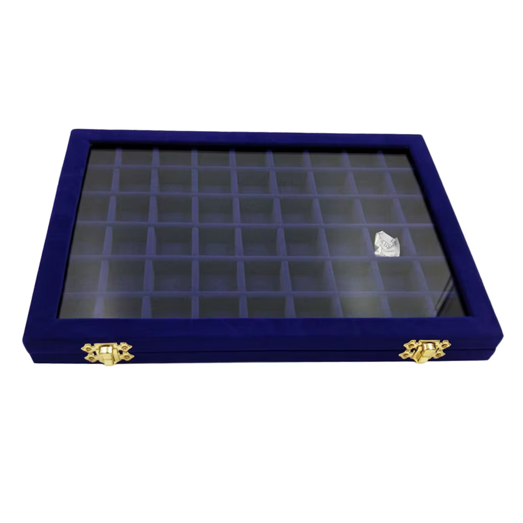 Boîte à bijoux en velours avec verre, bague, bracelet, collier, montre, pendentif, vitrine, étui de 