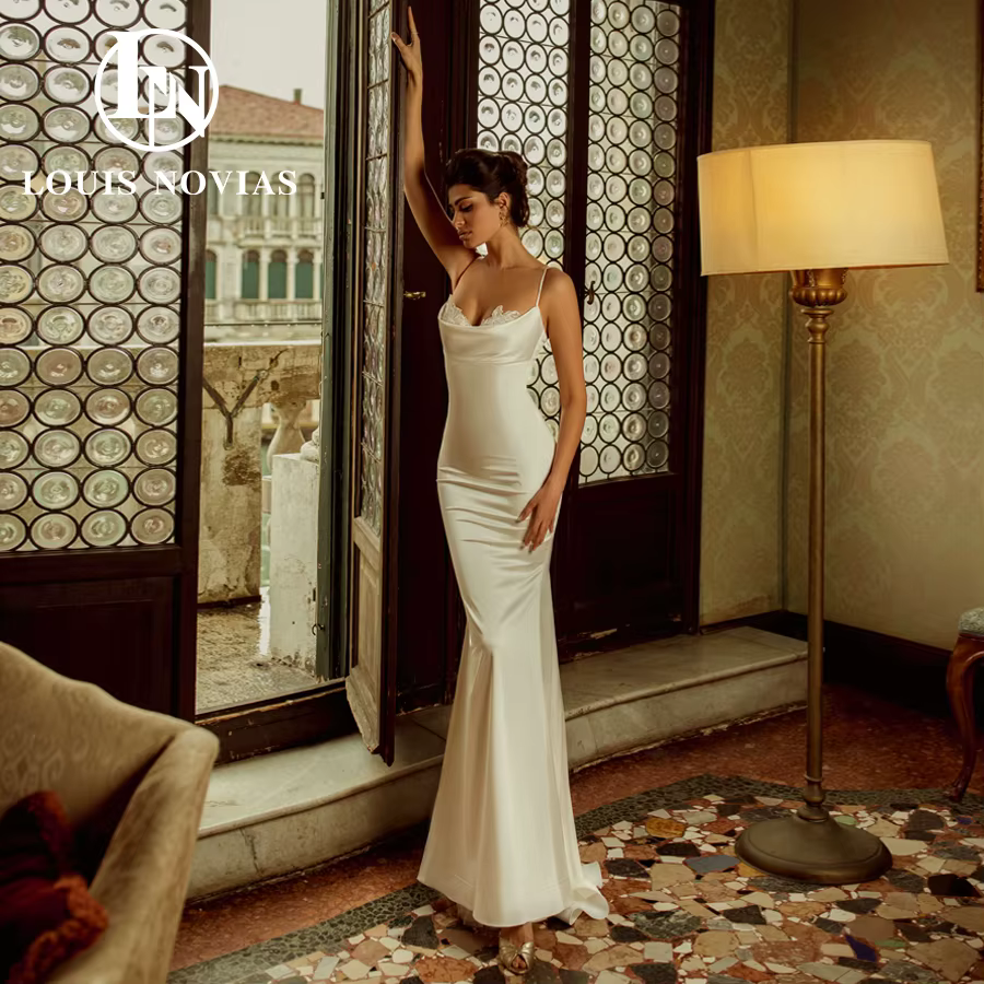 Modis-Robes de mariée sirène dos nu pour femmes, satin élégant, robe de patients, bretelles spaghett