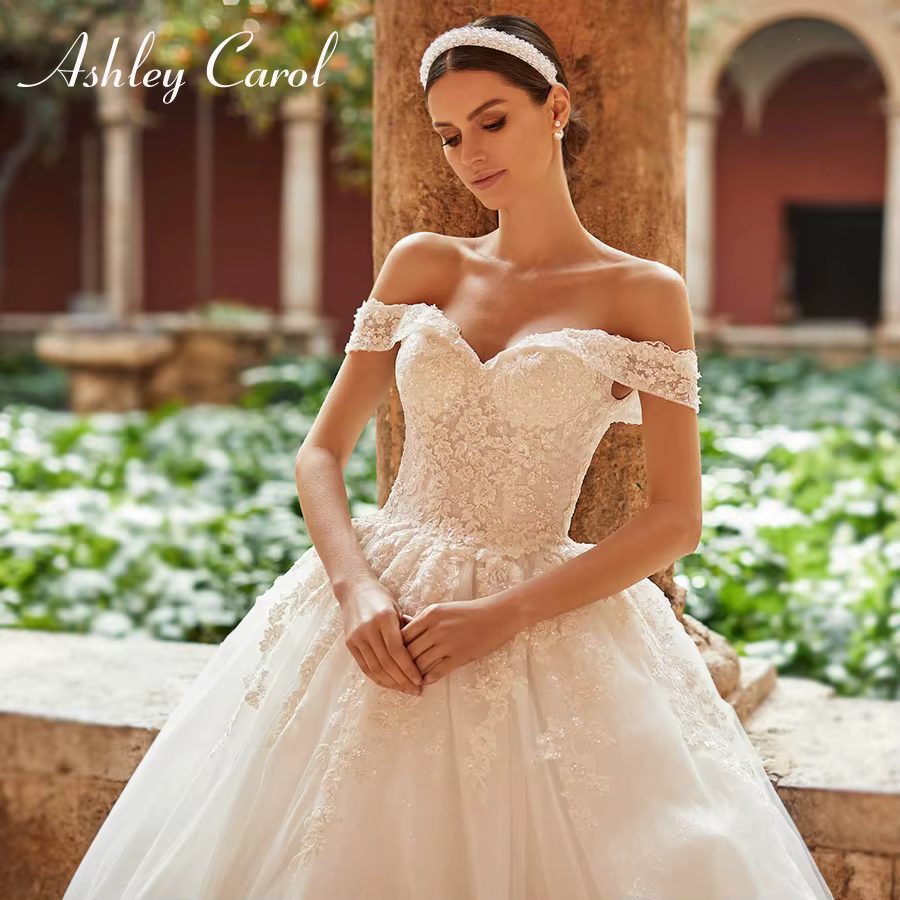 Ashley Carol-Robe de mariée princesse pour la mariée, robes de patients à lacets, appliques perlées,