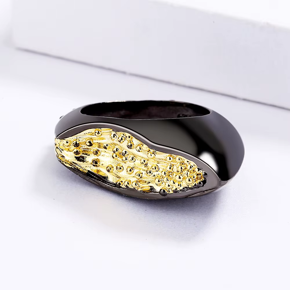 Bague créative géométrique or noir, bijou simple et rétro, idéale pour les soirées cocktail, cadeau 