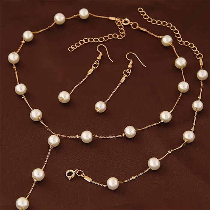 Ensemble de bijoux en perles blanches pour femmes, collier et boucles d'oreilles élégants, accessoir