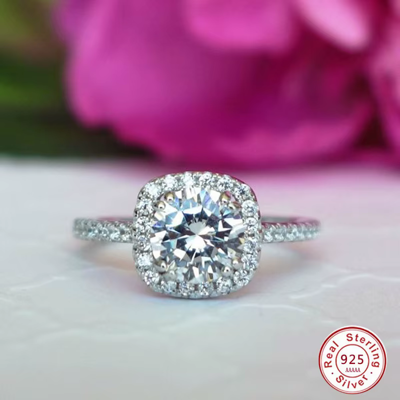 Bague de Fiançailles en Clip CZ Transparent pour Femme, Grande Bague de Rotterdam, Couleur Argent, B