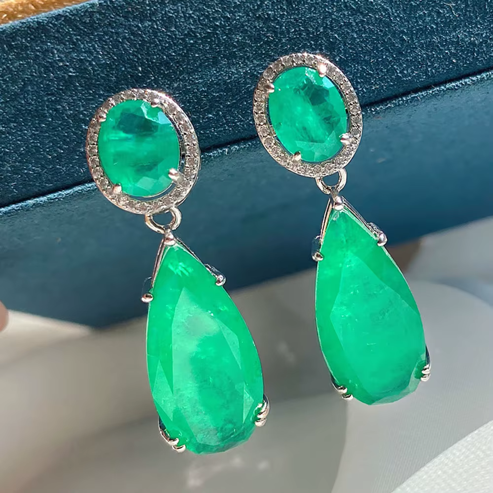 Grandes Boucles d'Oreilles Vintage en Tourmaline et Émeraude pour Femme, Bijou Fin de Mariage, Nouve
