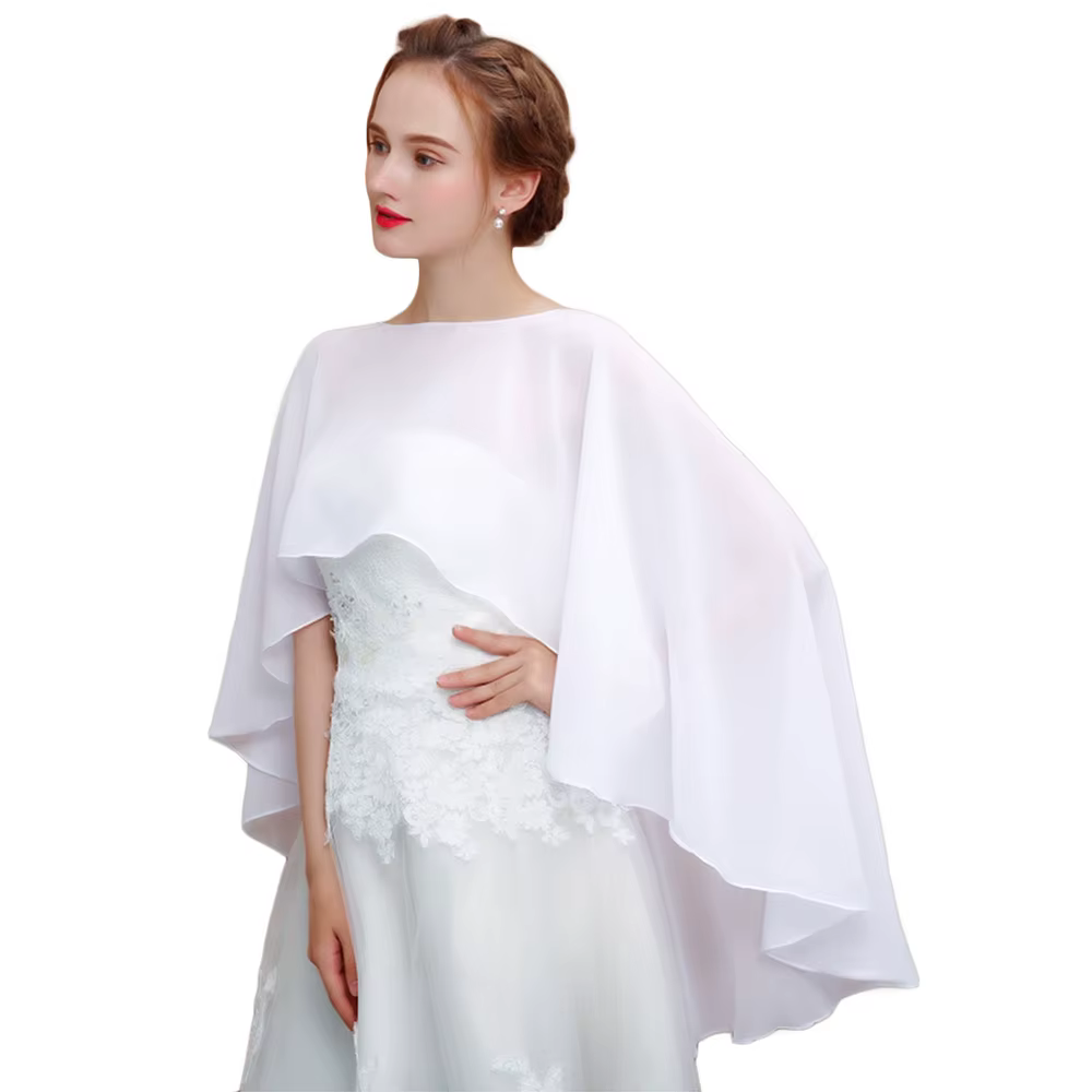 Cape de Mariage pour Femme, Châle en Mousseline de Soie, Doux, observateur, Noir, Haut Bas, Long, Fo