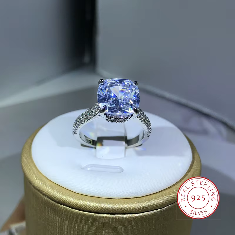 Bagues en argent 925 pour femmes, bague carrée en zircone cubique, bijoux pour amoureux, fiançailles