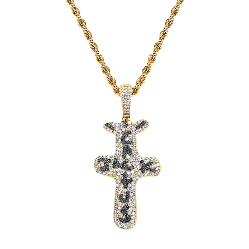 TOPGRILLZ – pendentif Cactus Jack, collier en Zircon cubique glacé plaqué or argent, bijoux Hip Hop 