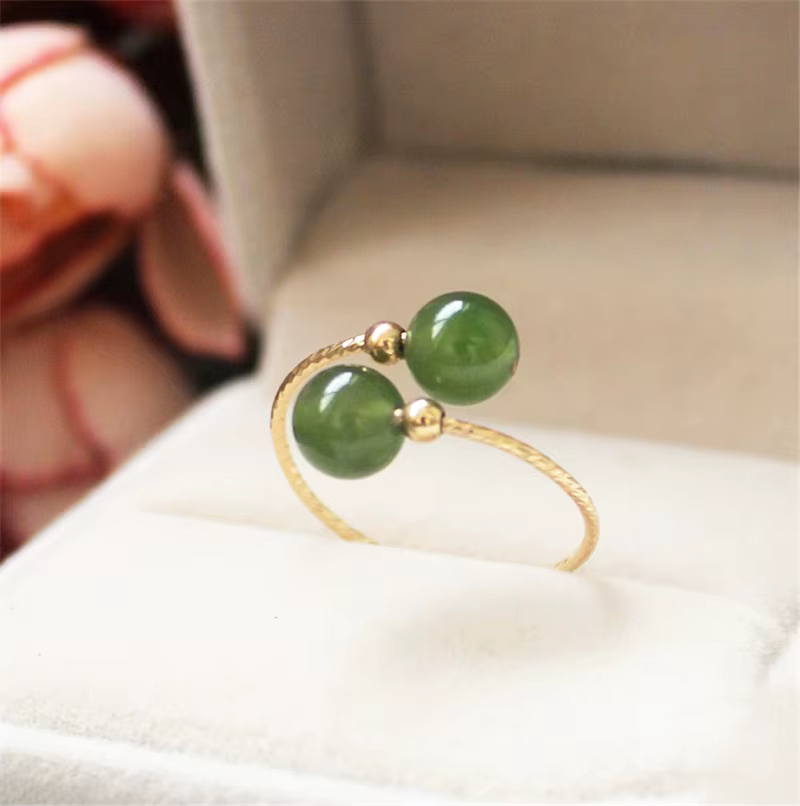 Anneaux d'Li-remplis d'or 14 carats pour femmes, bijoux minimalistes faits à la main, jaspe Hetian n