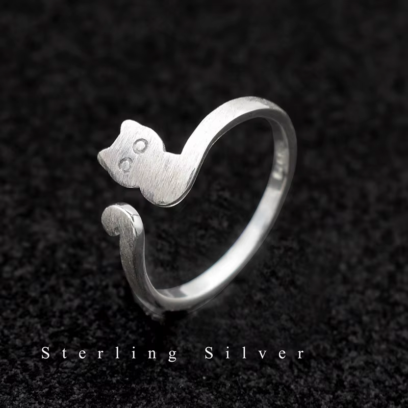Buyee 925 bague en argent Sterling femme doigt chat éléphant Animal blanc anneau ouvert pour les fem