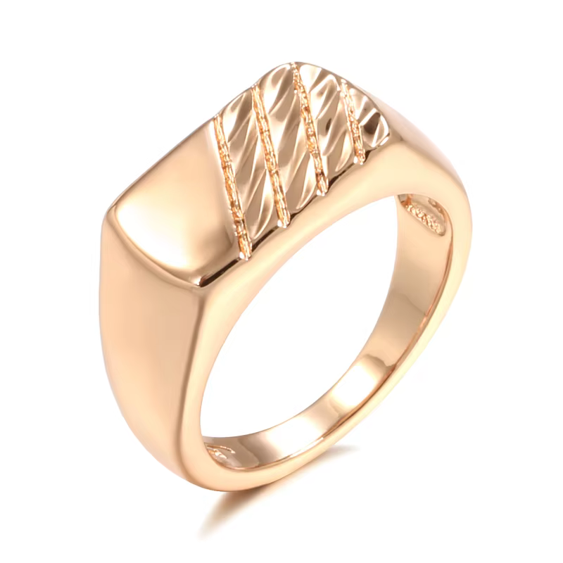 Kinel – bague brillante pour hommes et femmes, couleur or Rose 585, Simple, carrée, haute qualité, b