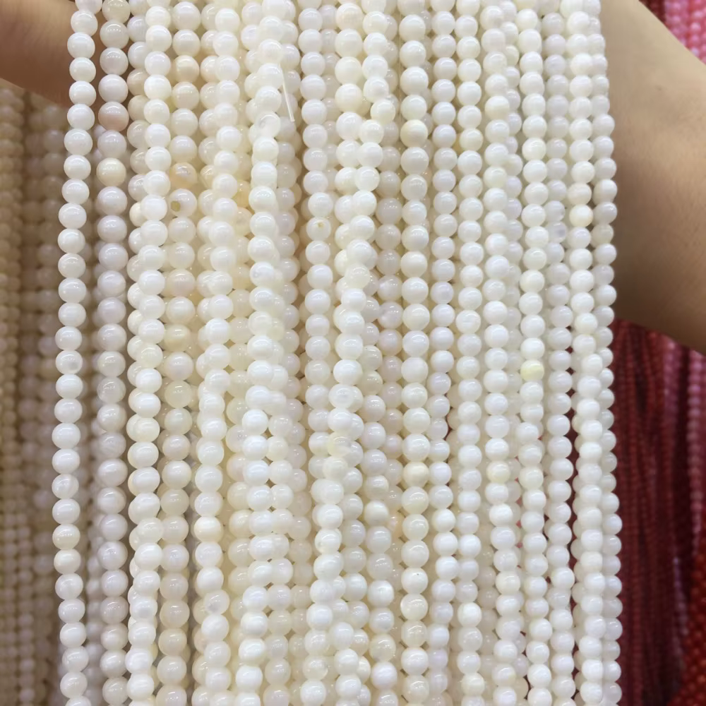 Coquille naturelle perlée blanche de forme ronde, perles artisanales en vrac pour la fabrication de 