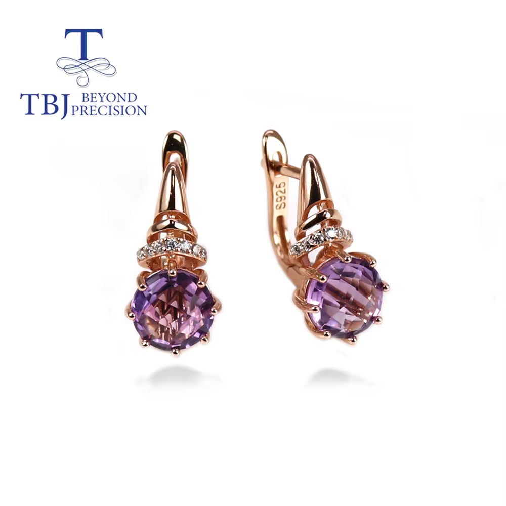 Briolette – boucles d'oreilles rondes en améthyste naturelle pour femme, bijoux fins en argent sterl