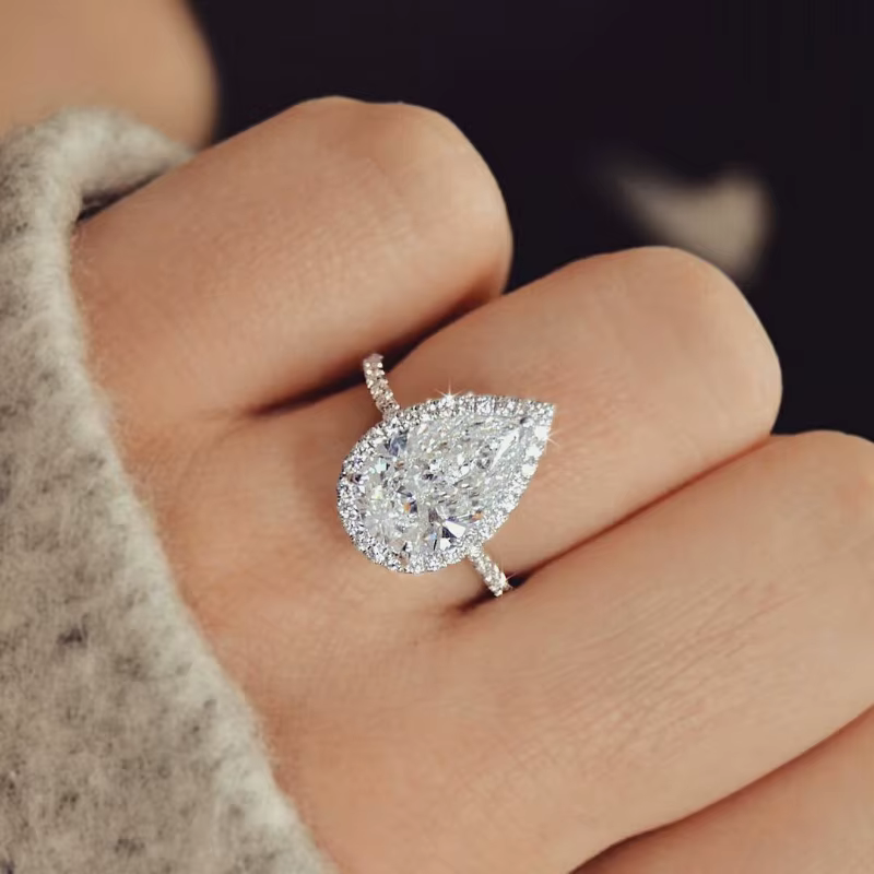 Bague de fiançailles en forme de poire de Style Vintage, couleur argentée, promesse de mariage, tend