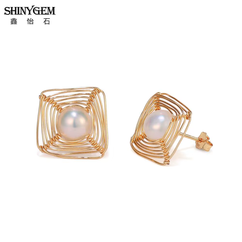 ShinyGem – boucles d'oreilles en perles baroques remplies d'or, Vintage, faites à la main, d'eau dou