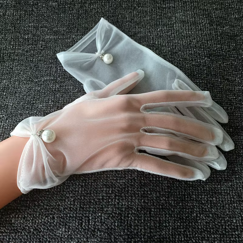 Gants de mariée gants de mariage gaze blanche femme gants dentelle fine dames gants à doigts perle g