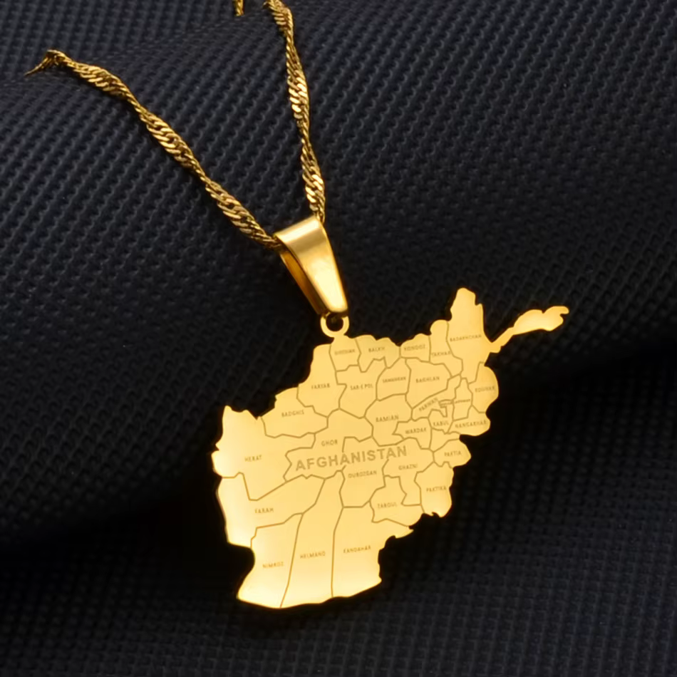 Anniyo Afghanistan carte avec nom de villes pendentif colliers pour femmes, couleur or cartes afghan