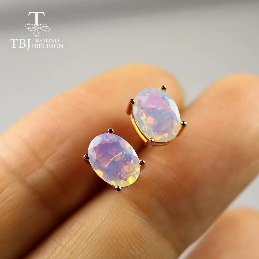 Boucles d'oreilles en opale éthiopienne naturelle, ovales 6*8mm, pierre précieuse, design simple, ar