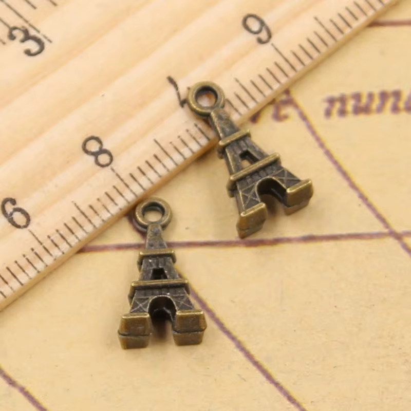 Breloques de la tour Eiffel, 15x8mm, 50 pièces, pendentifs tibétains de couleur argent, fabrication 