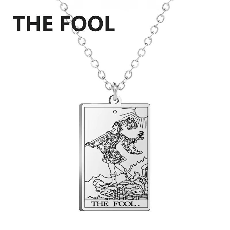 Dawapara – collier de cartes de Tarot pour femmes, en acier inoxydable, amulette de richesse, Tarot 
