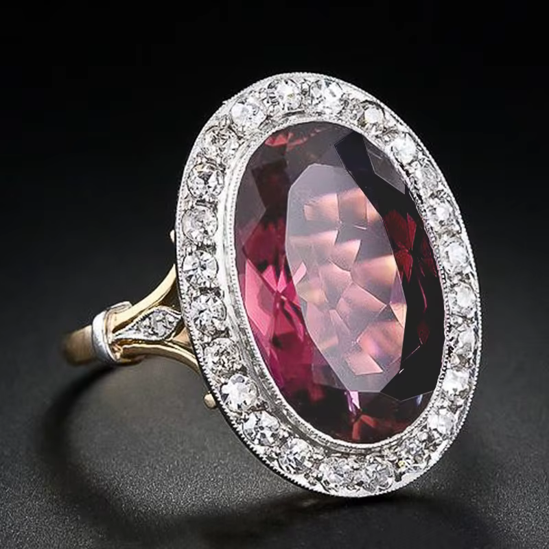 Huitan – bagues ovales rouges en CZ pour femmes, magnifiques, pour fête de mariage, Design bicolore,
