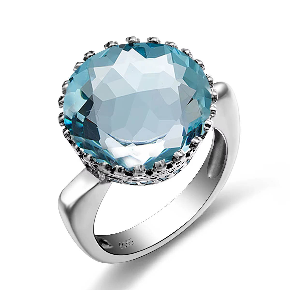 Szjinao – bague Vintage 100% en argent Sterling 925, bague ronde en aigue-marine créée pour femmes, 