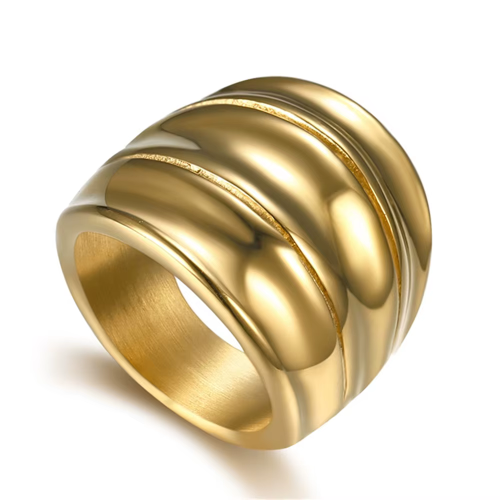 Grande bague ronde en acier inoxydable pour femme, bijoux de cocktail, bijoux de fête, haute qualité