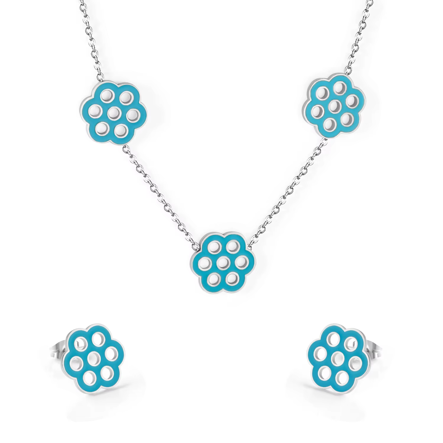 LUXUSTEEL-Ensemble de bijoux de fleurs pour dames, acier inoxydable, collier de document doré, boucl