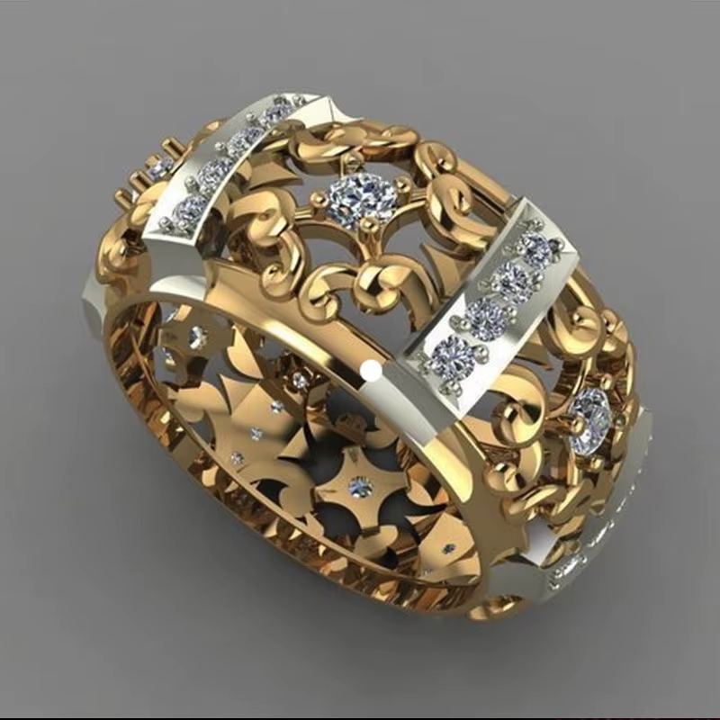 Huitan 2019 nouvelle bague de force ethnique mode couleur or bande creuse géométrique cubique Zircon