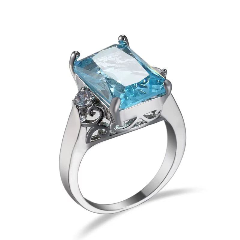 Véritables matiques en argent avec aigue-marine pour femme, topaze bleu ciel, pierres précieuses, bi