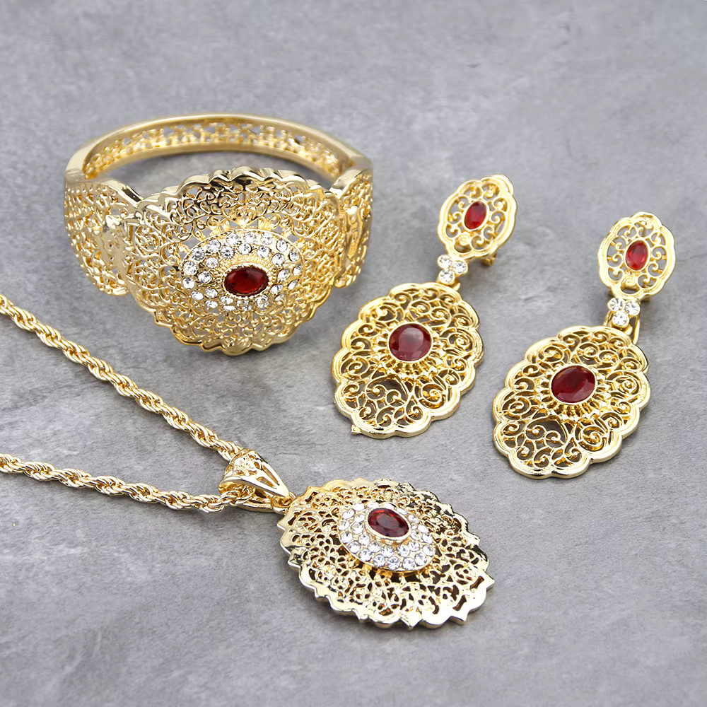Sunspicems ensemble de Bijoux de mariage algérien et marocain couleur or boucles d'oreilles goutte m