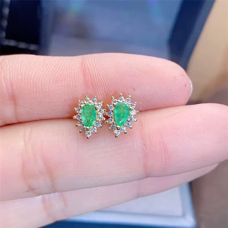 Boucles d'oreilles en émeraude naturelle 3*5mm pour femmes, bijoux en pierres précieuses vertes, bou