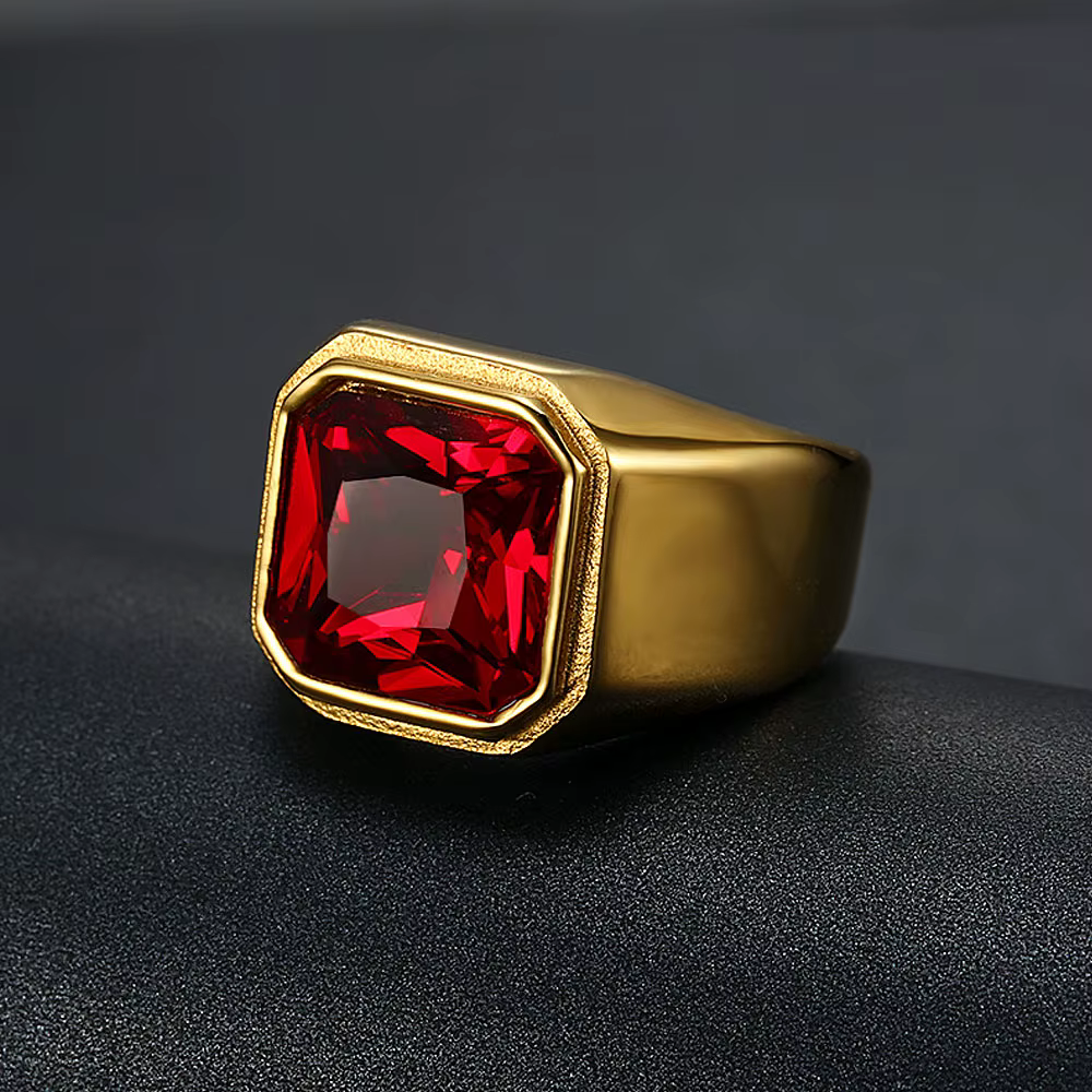 Bague de Motard en Acier Inoxydable pour Homme et Femme, Bijou Classique avec Pierre Rouge, Bleue, N