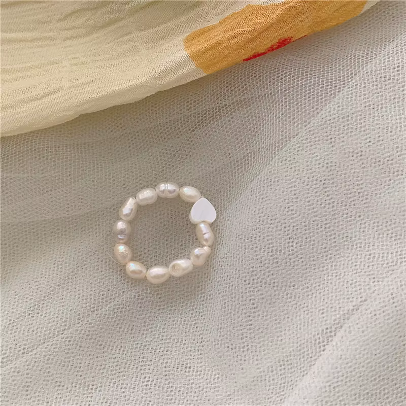 Bague en forme de coeur avec corde élastique, Imitation de perles, Simple, amour, pêche, bijoux pour