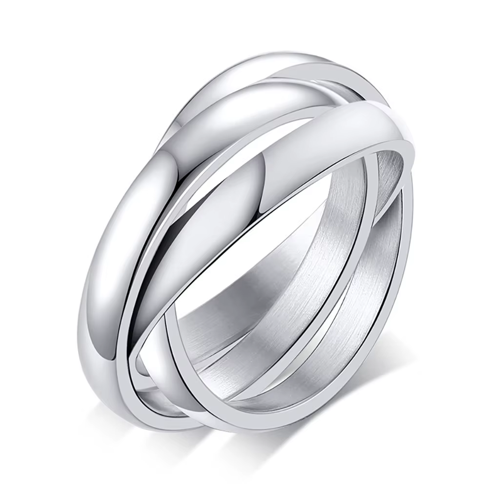Bague classique à 3 doigts pour femmes, en acier inoxydable, à la mode, 3 pièces/ensemble, bague de 