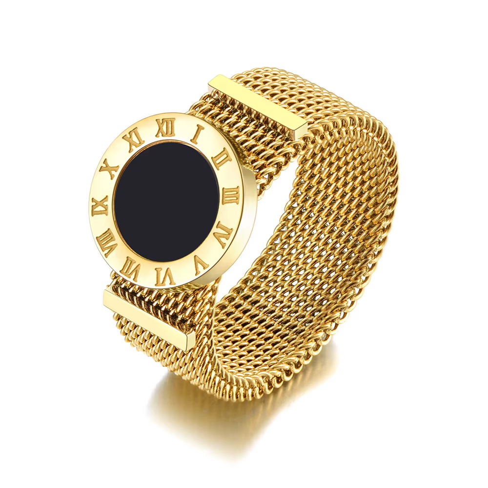 ZooMango-Bague de Mariage en Titane et Acier Inoxydable pour Femme, Anneau de Réseau de Chiffres Rom
