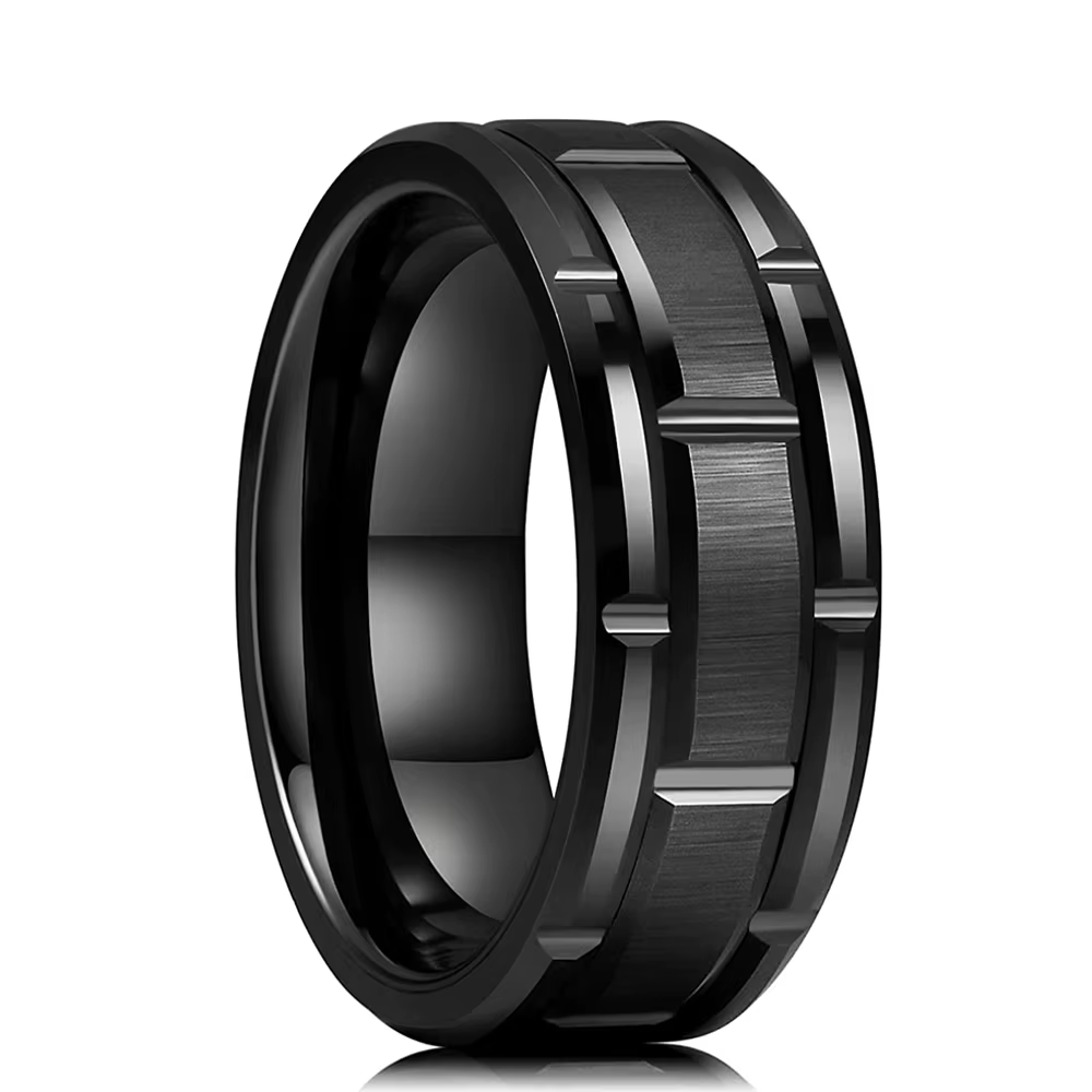 Bague moderne en acier inoxydable pour hommes et femmes, 8MM, couleur argent brossé, motif à Double 