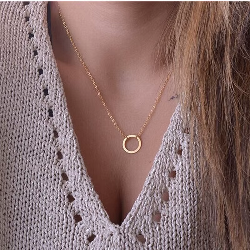 Tredy – colliers avec pendentifs circulaires minimalistes pour femmes, chaîne de couleur or, Design 