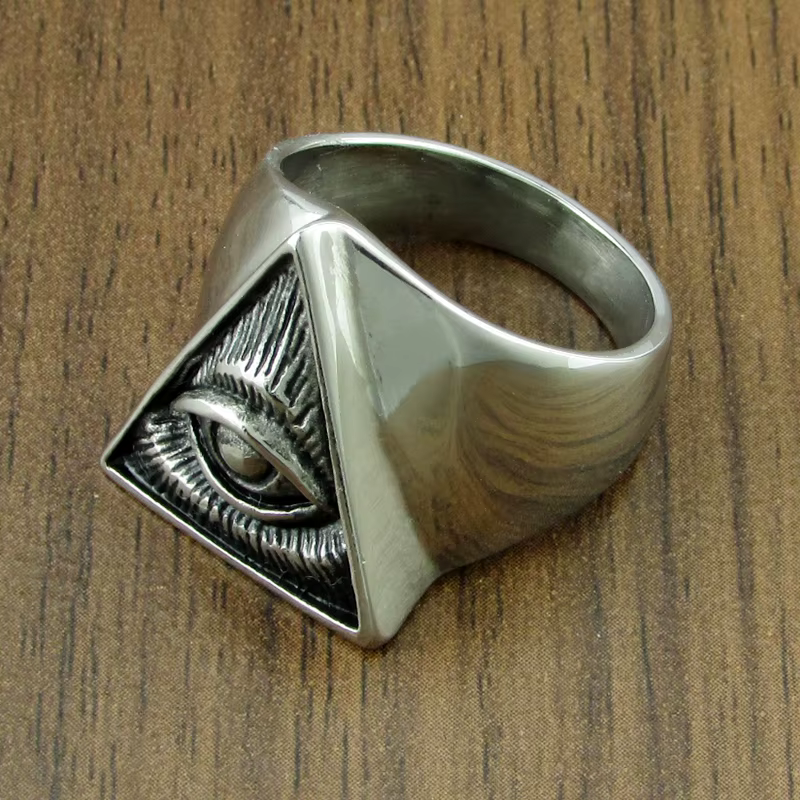 Bague Punk pour hommes en acier inoxydable 316L Illuminati, symbole des yeux pyramides, Biker, coule